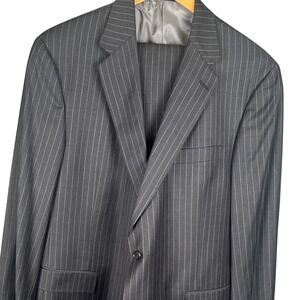 Hart Schaffner Marx Mens Pinstripe Suit Charcoal Gray 2 Button 40R 42x30 Macys